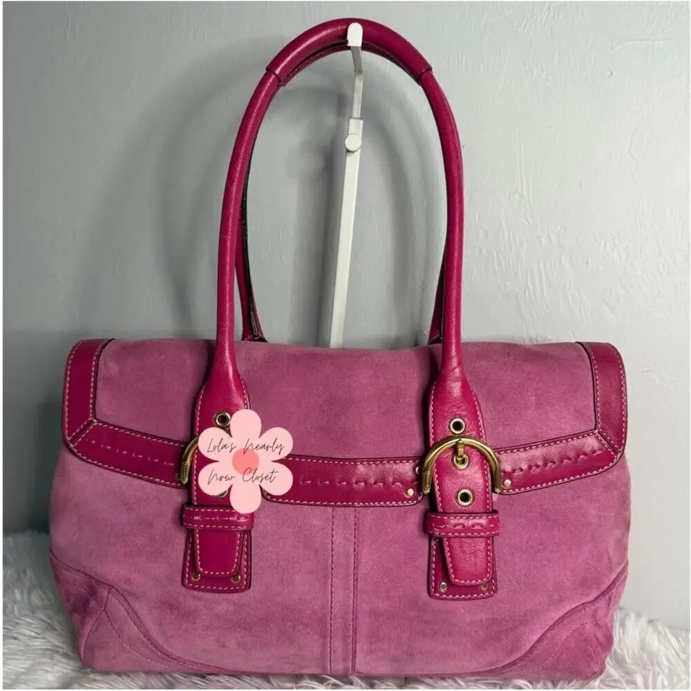 y2k COACH Vintage 2004 Pink Hampton Suede SOHO Flap Satchel